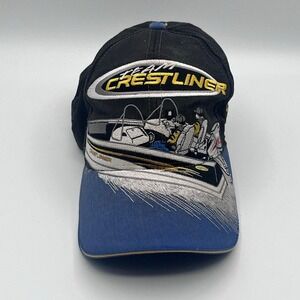 Team Crestliner Yamaha Fishing Hat Embroidered‎ Boat Graphic Black Blue Cap